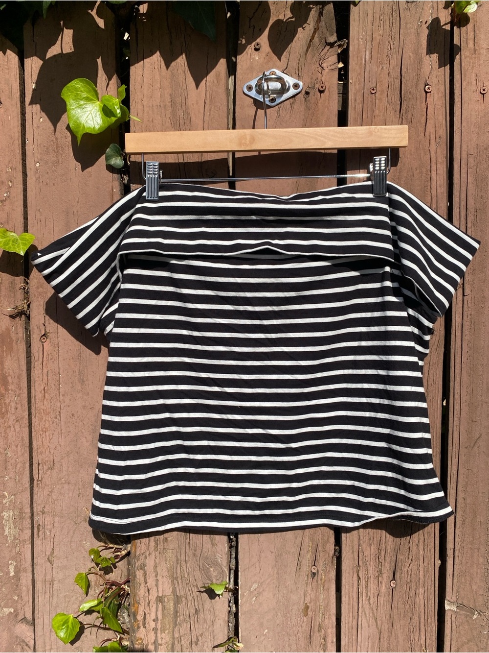 NWT Anthropologie Maeve Classic Black and White Striped Off-Shoulder Top - Picture 5 of 7